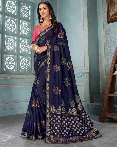 Buy Trendy Navy Blue Saree Online in India .